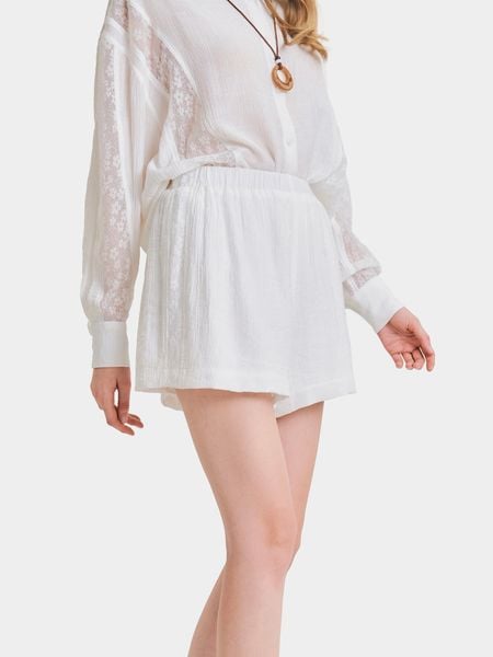  Quần short vải xô lưng thun phối ren 