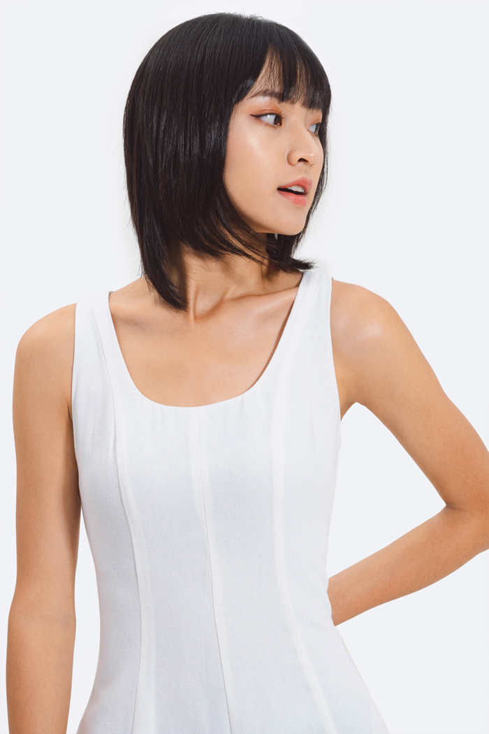 Đầm midi sát nách linen