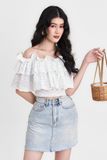  Áo croptop bẹt vai 2 tầng hoạ tiết hoa 