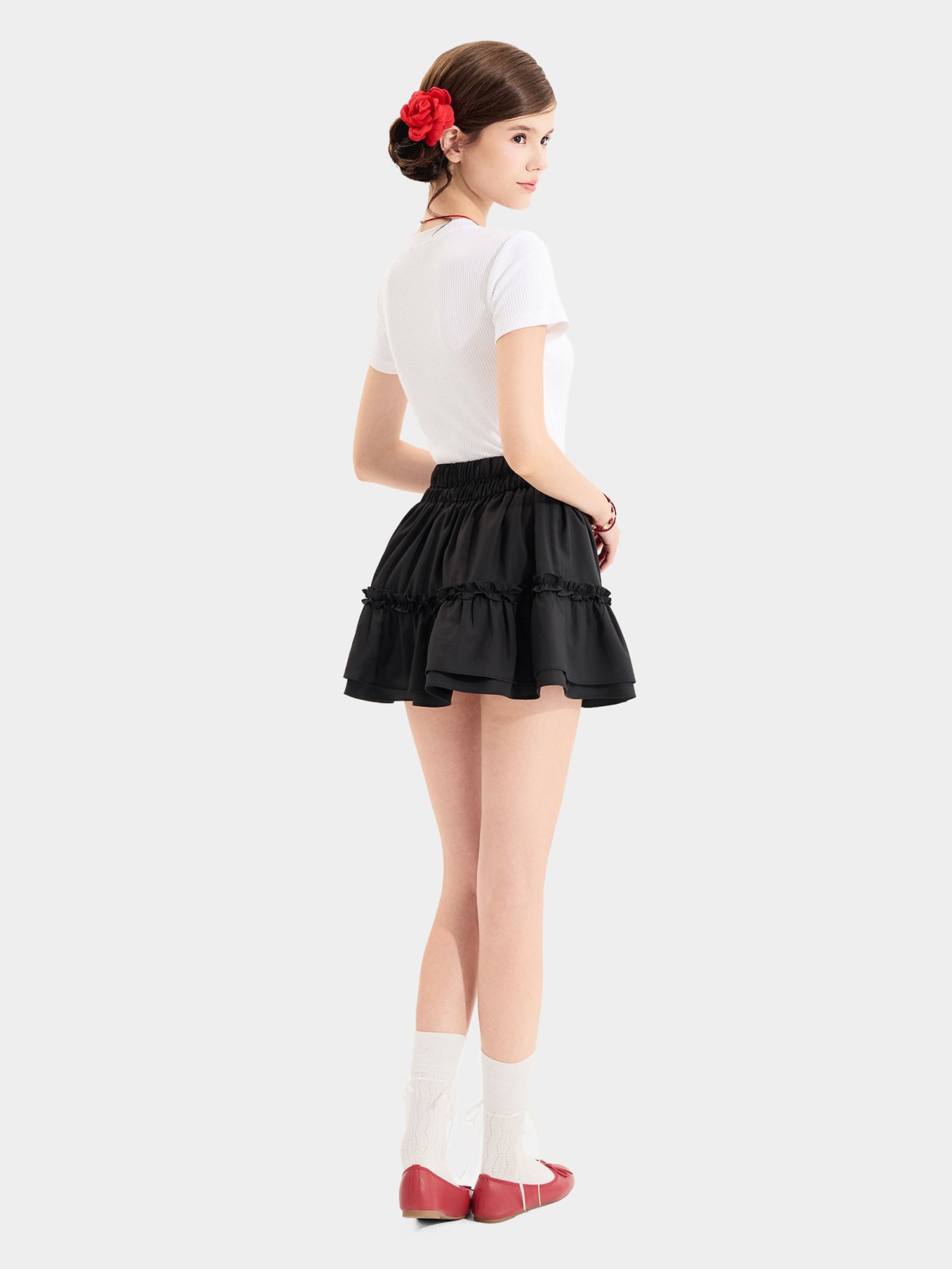 Áo thun gân tay ngắn cổ tròn cài nút