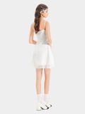  Đầm mini tơ thêu 2 dây đính nơ thân trước 