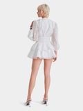  Đầm voan mini cổ tròn tay dài smocking eo 
