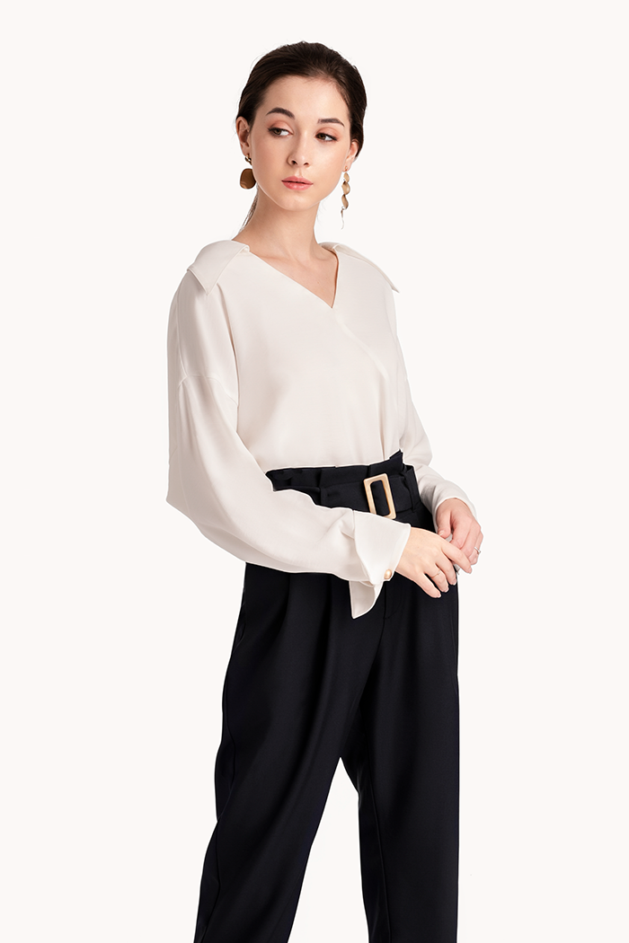 Áo kiểu oversize cổ sơ mi không chân