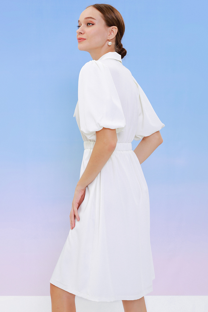 Đầm midi cổ sơmi nhấn tay