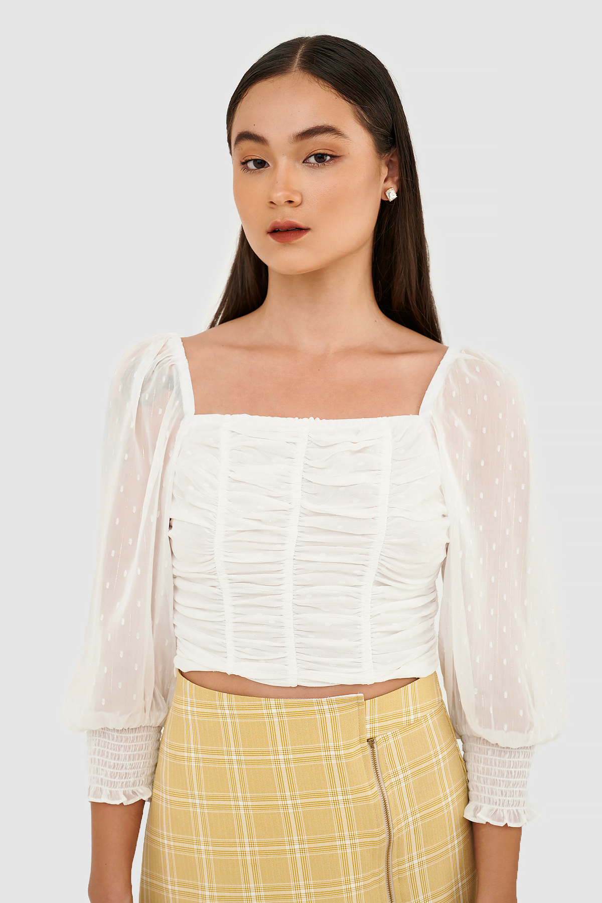 Áo kiểu nhún ngực tay dài smocking