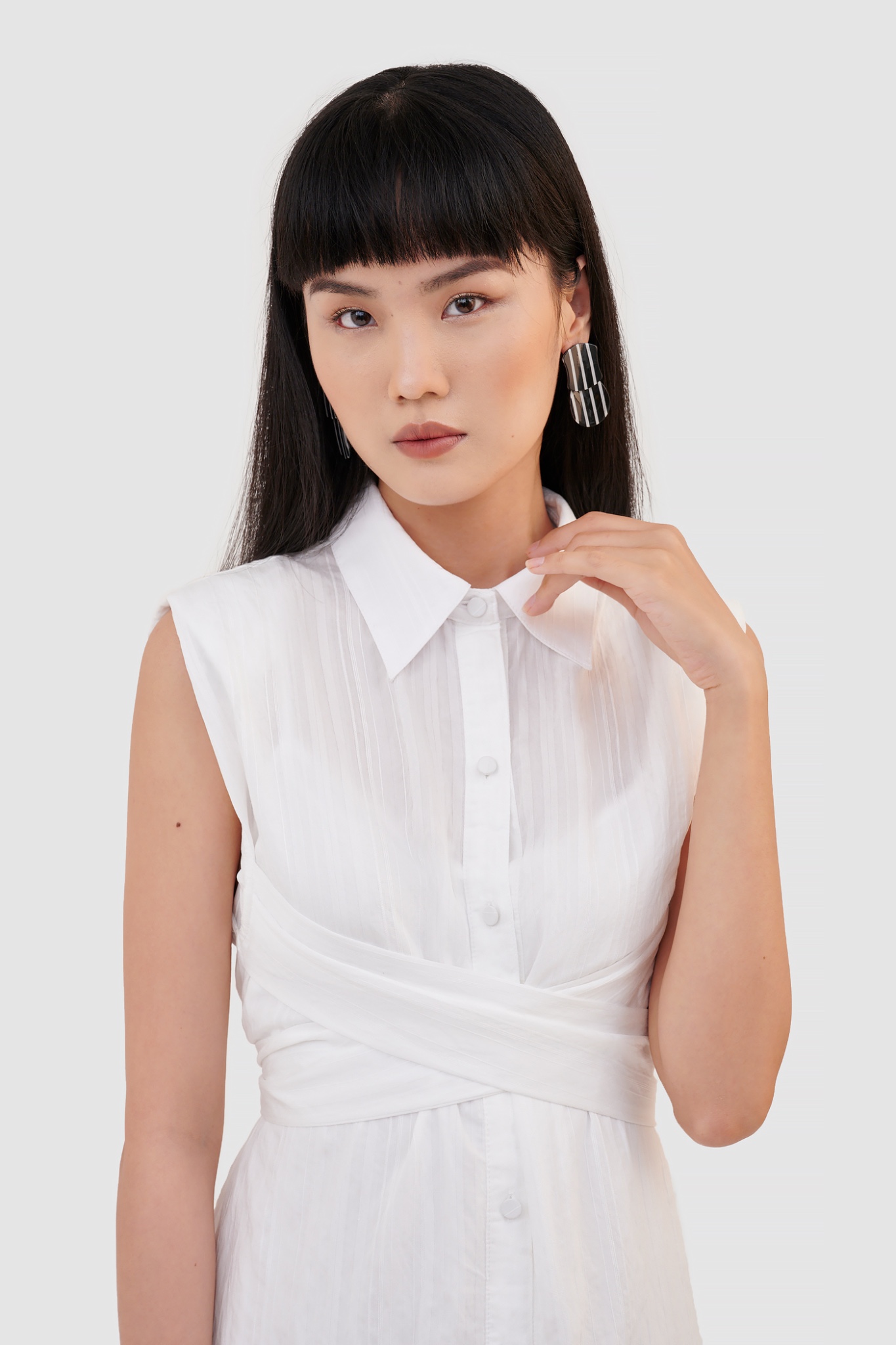 Đầm sơ mi midi nhấn dây lưng