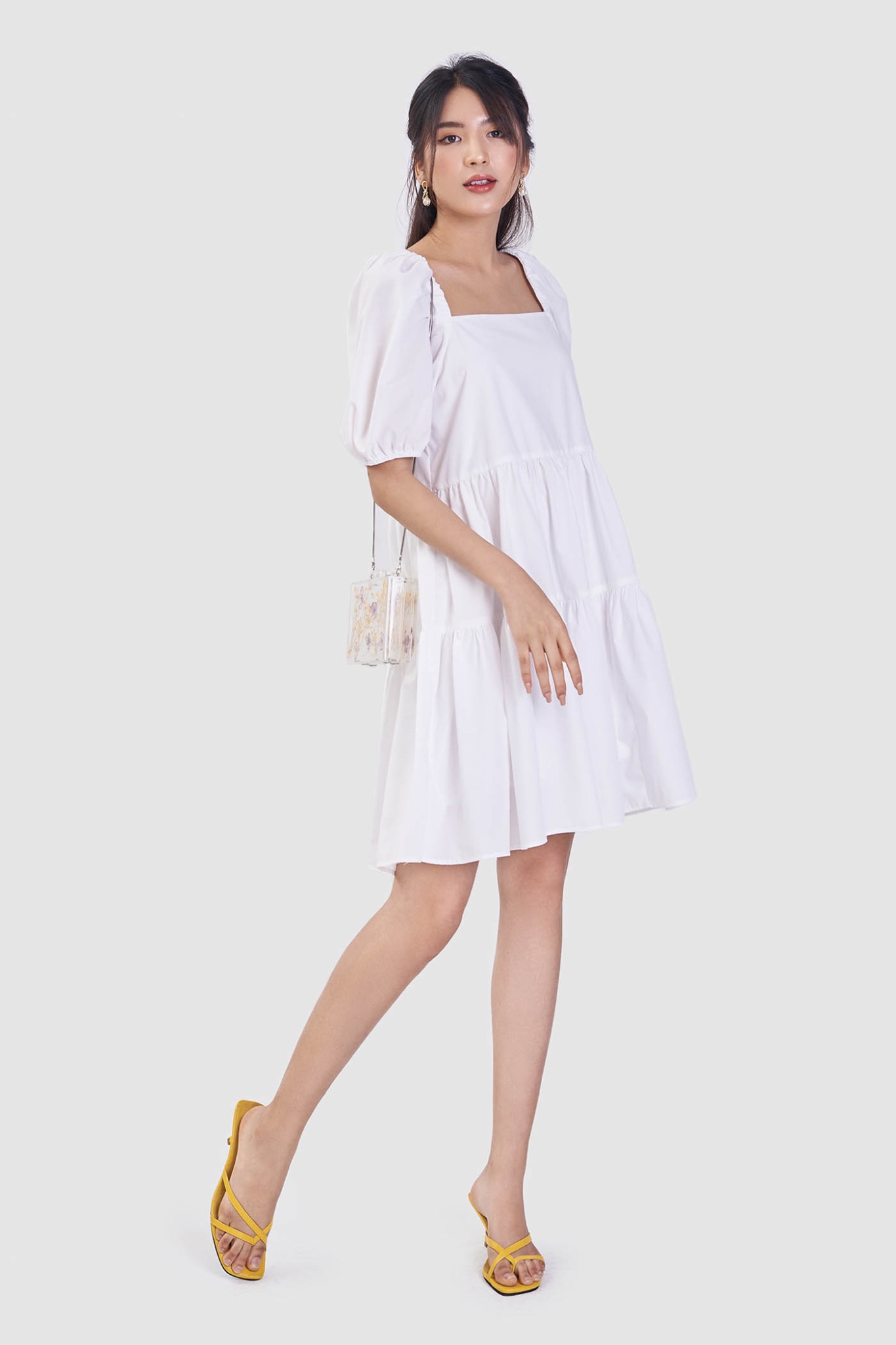 Đầm babydoll cotton cổ vuông 3 tầng