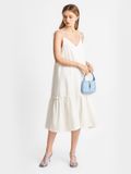  Đầm linen midi 2 dây xẻ V 