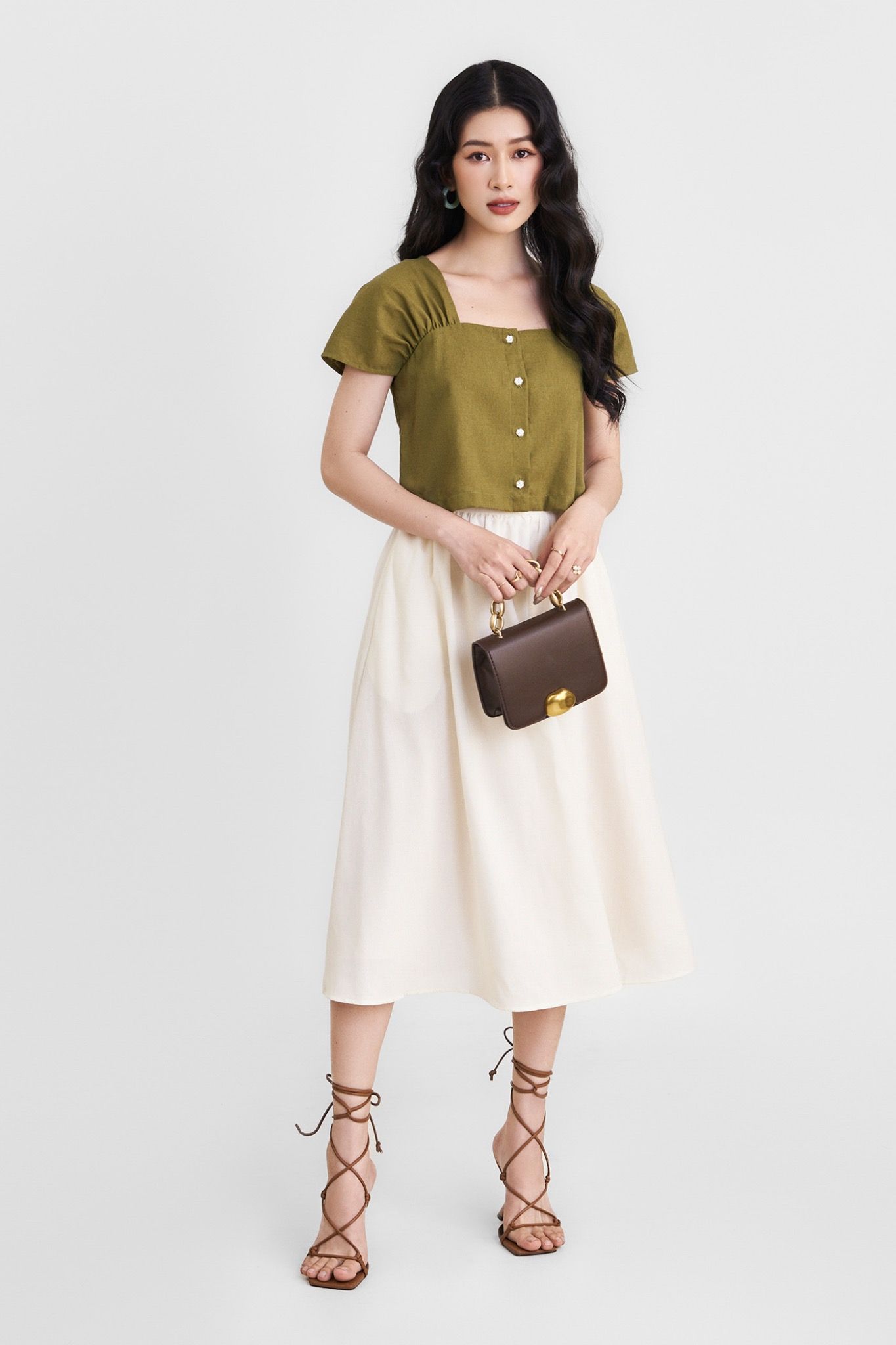  Váy linen lưng thun midi 