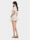  Áo linen tay phồng smocking cổ tim phối bèo đính nơ 
