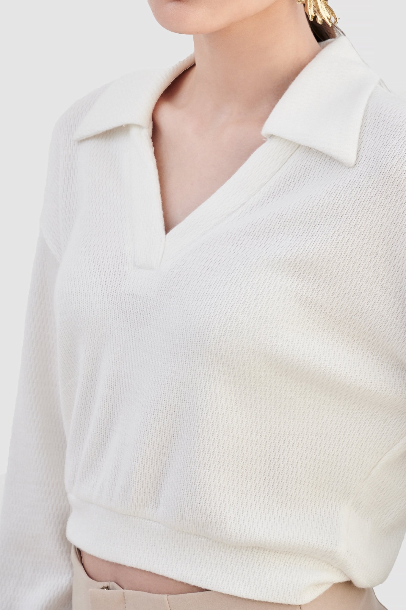 Áo knit crop cổ polo