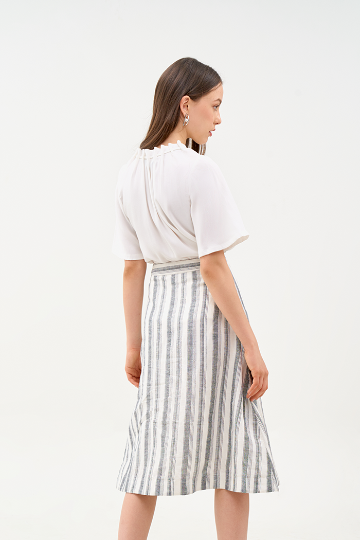 Váy linen đâu sọc nút đen