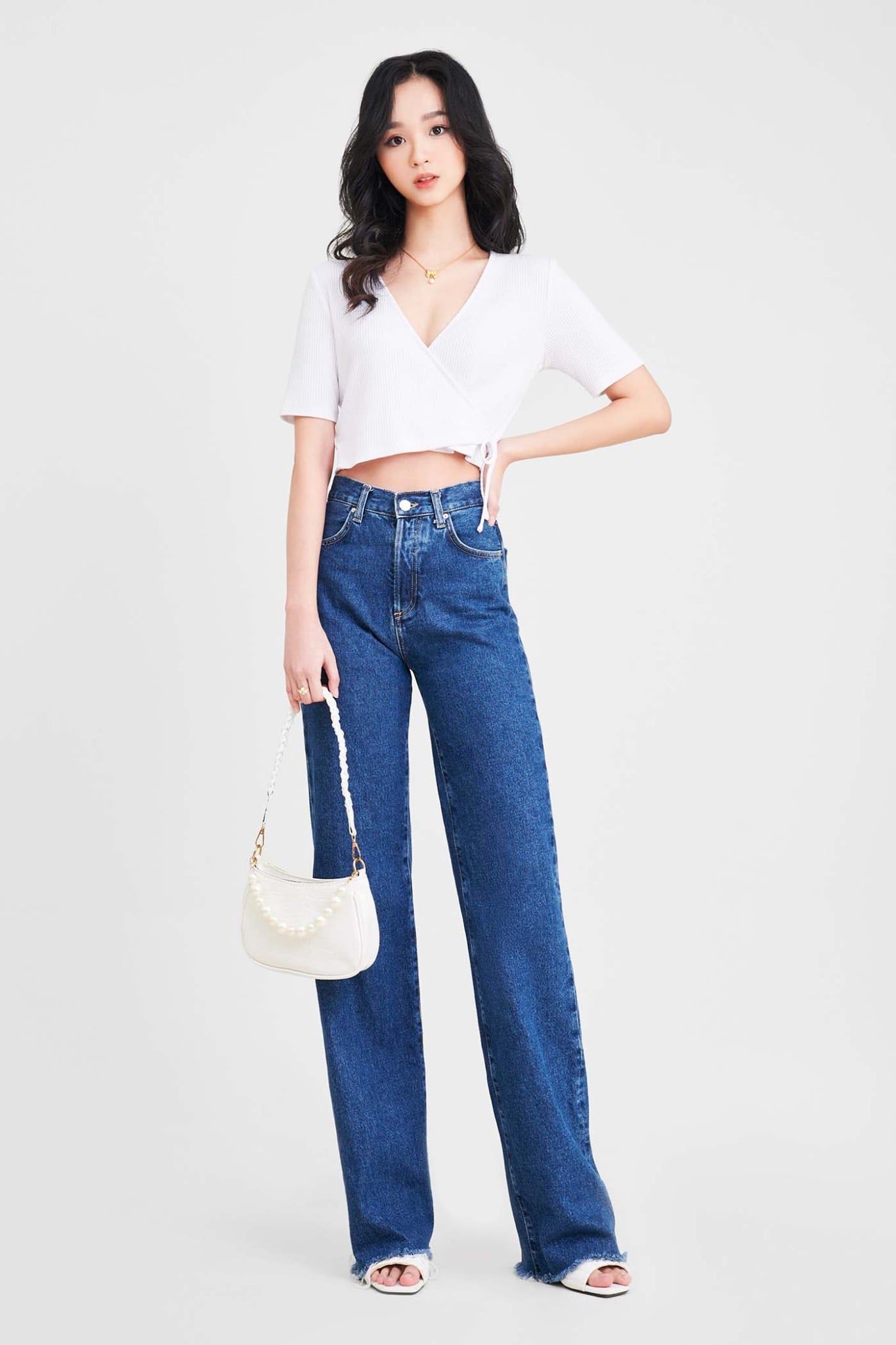 Áo thun crop wrap cột dây nơ 
