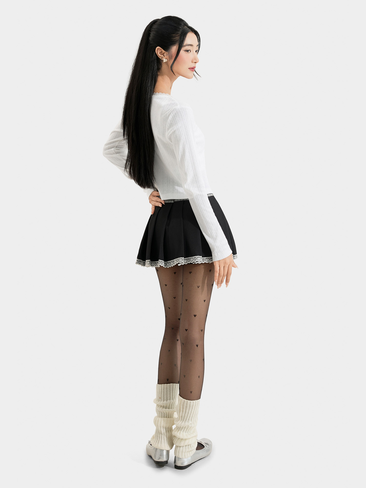 Áo cardigan phối ren thắt nơ
