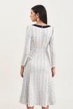  Đầm tweed midi tay dài cổ vuông 