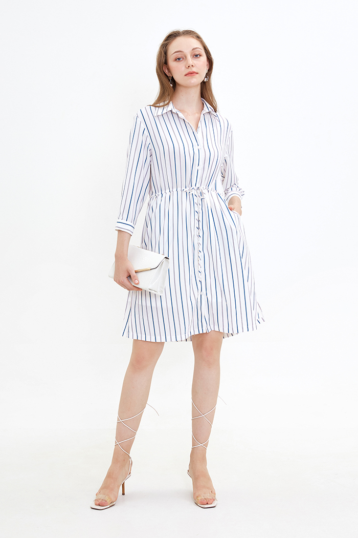 Đầm midi sọc tay lở