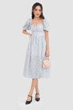  Đầm tay phồng smocking lưng hoa nhí 