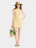  Đầm mini form A sát nách đính nơ thân trước 