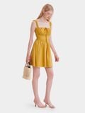  Đầm mini linen 2 dây nhún thun smocking lưng phối ren 