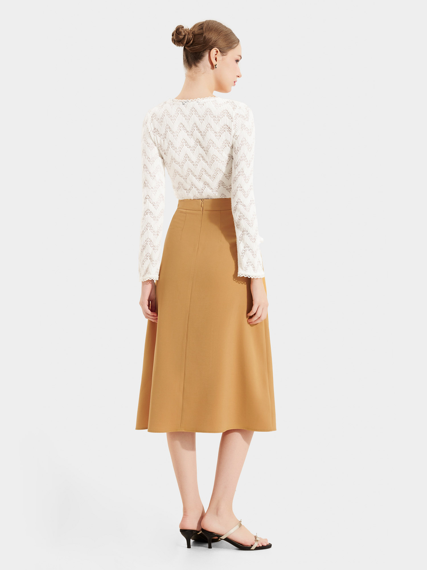 Váy midi 2 túi phối ren đính nơ