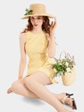  Đầm mini form A sát nách đính nơ thân trước 