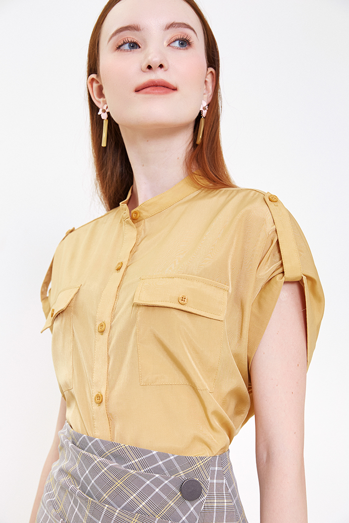 Áo cotton nhẹ cổ trụ 2 túi