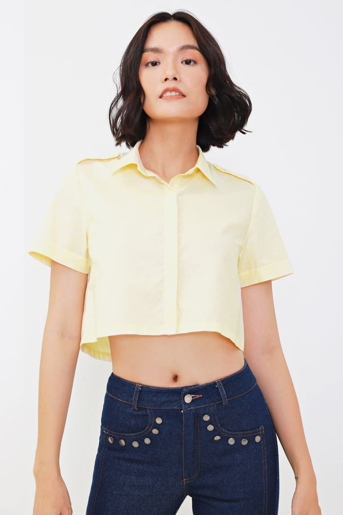  Áo sơmi croptop cầu vai 