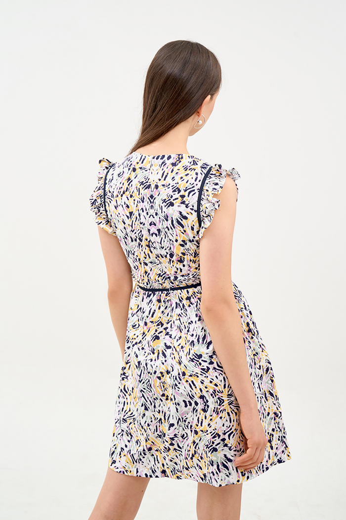 Đầm form A in hoạ tiết fw19 viền nổi bèo nhỏ