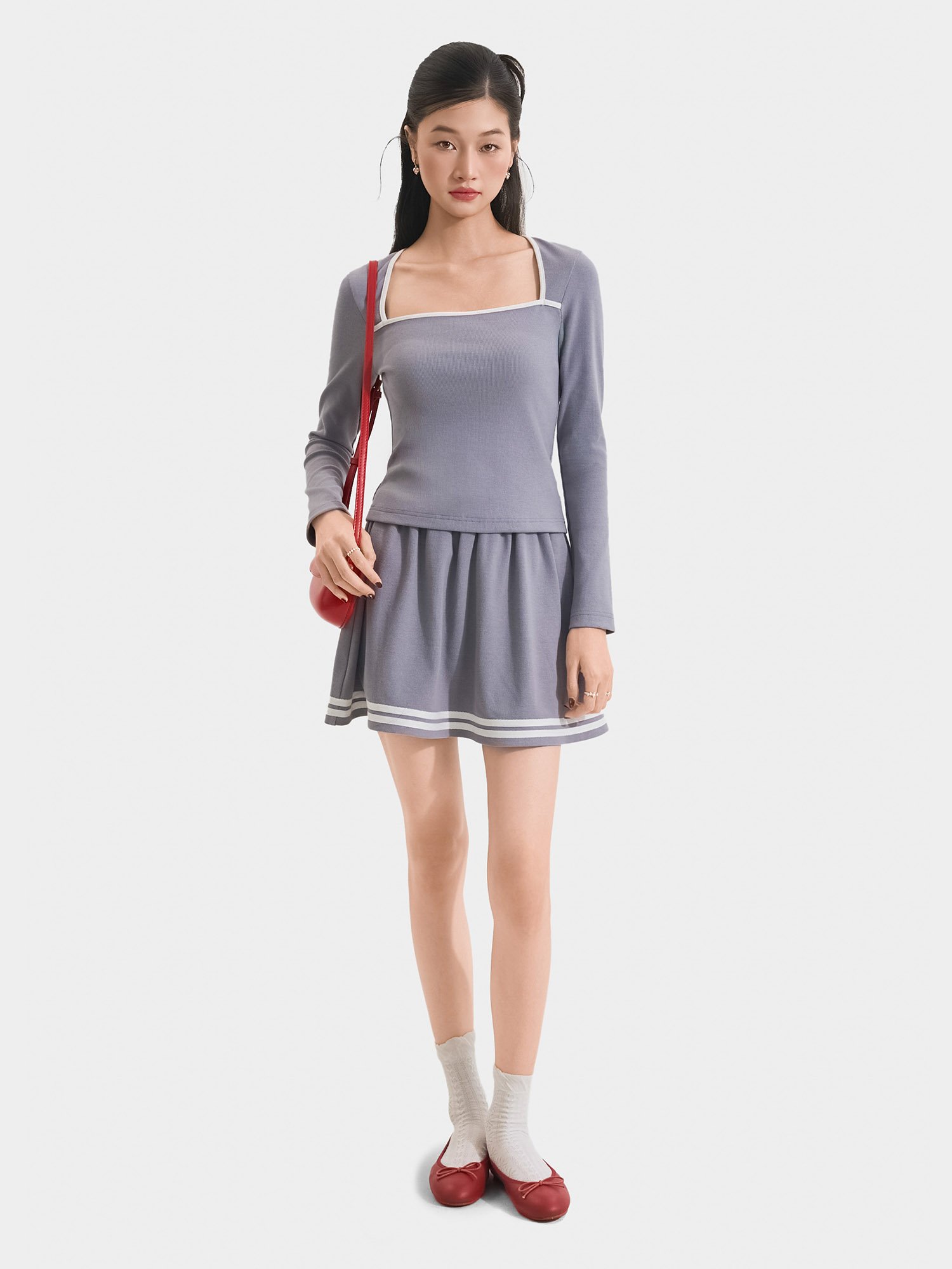 Váy thun mini form A phối viền