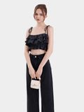  Áo 2 dây croptop phối bèo nhún thun eo 