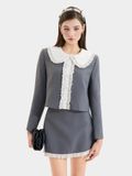  Áo khoác cổ tròn tay dài phối ren 