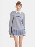  Áo sweater phối cổ sơ mi in chữ 