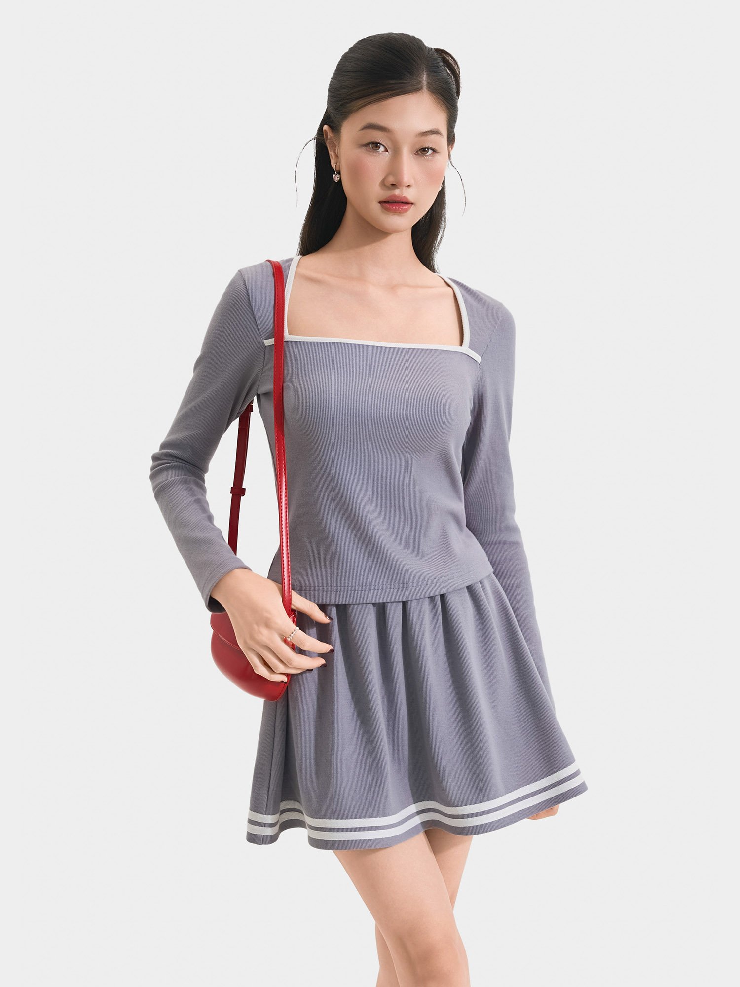 Váy thun mini form A phối viền