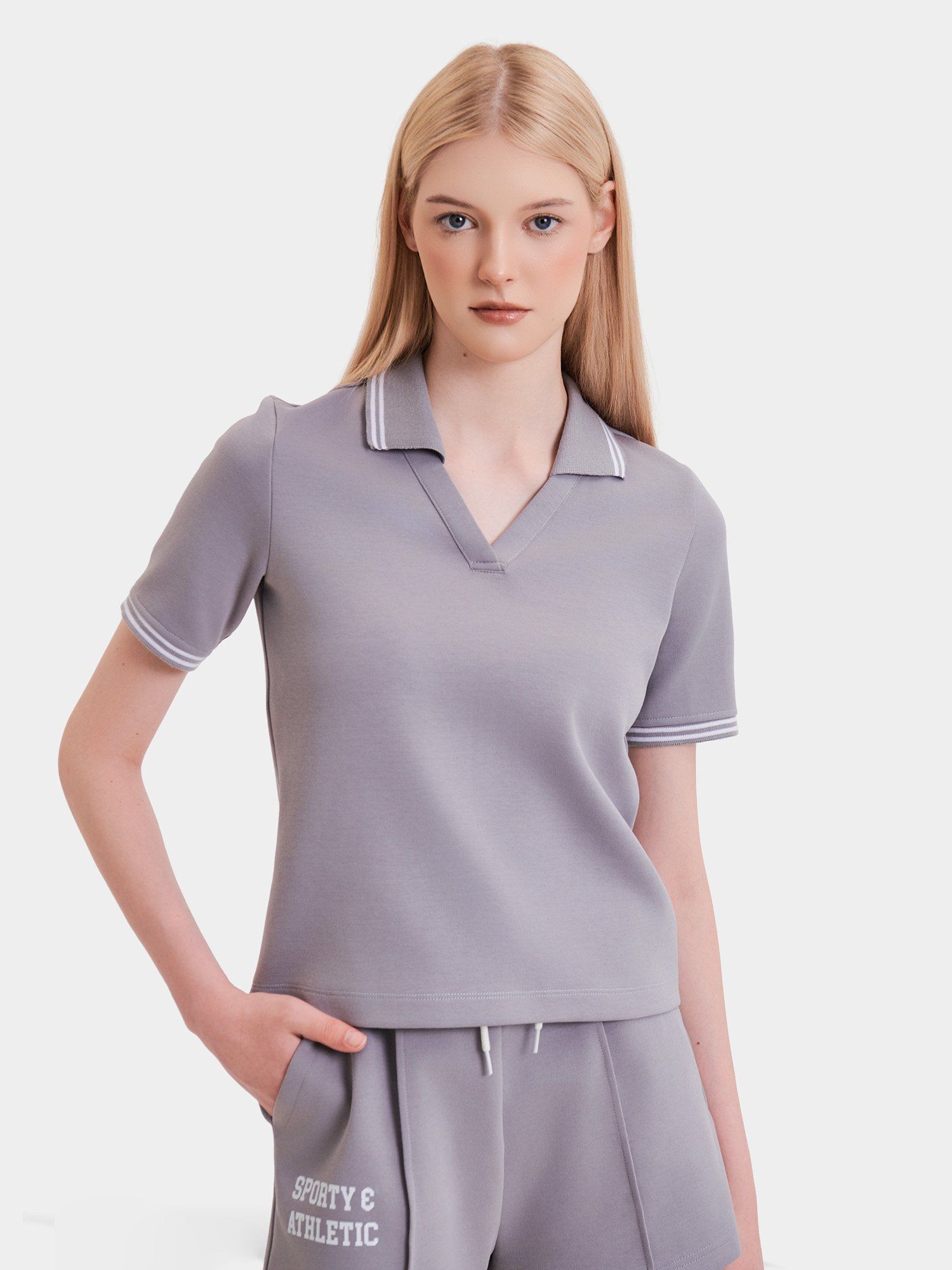  Áo thun cổ polo phối viền 
