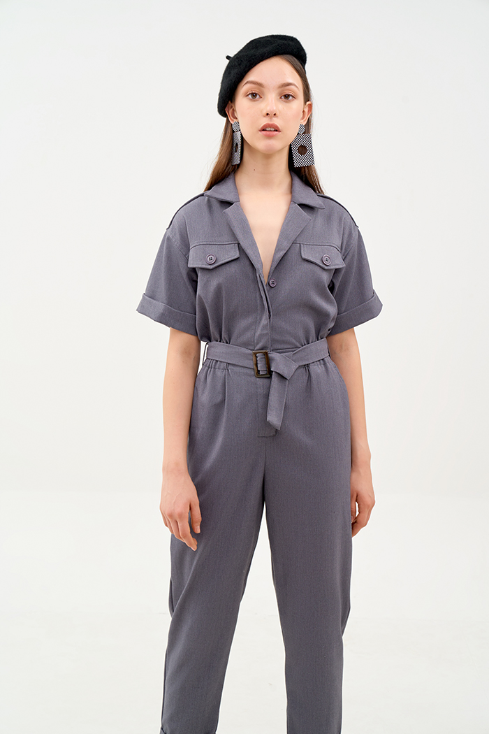 Jumpsuit utility dài lai lật nẹp nút