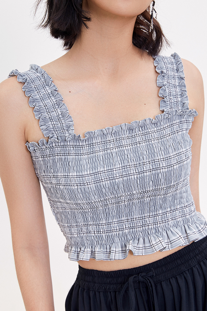 Áo croptop chạy smocking caro