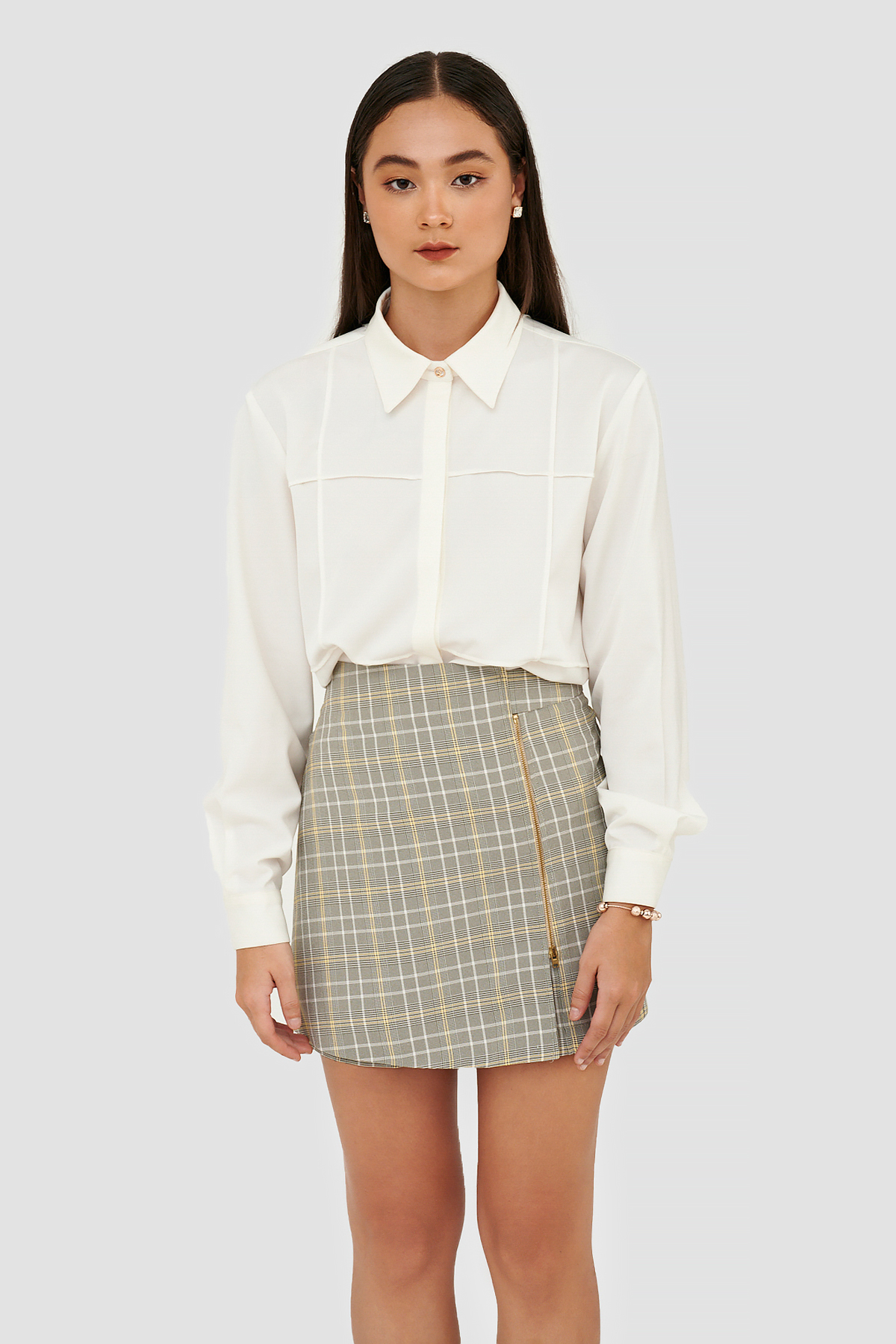 Váy skort caro nhấn dây kéo