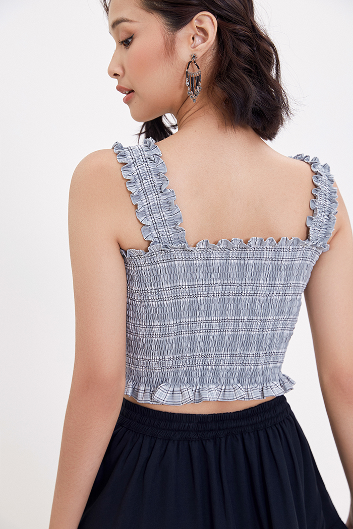 Áo croptop chạy smocking caro