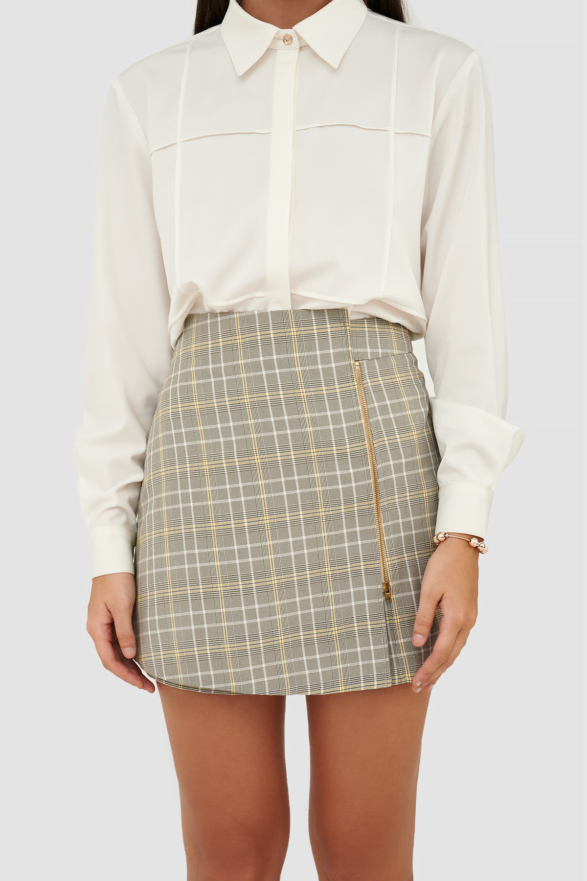 Váy skort caro nhấn dây kéo