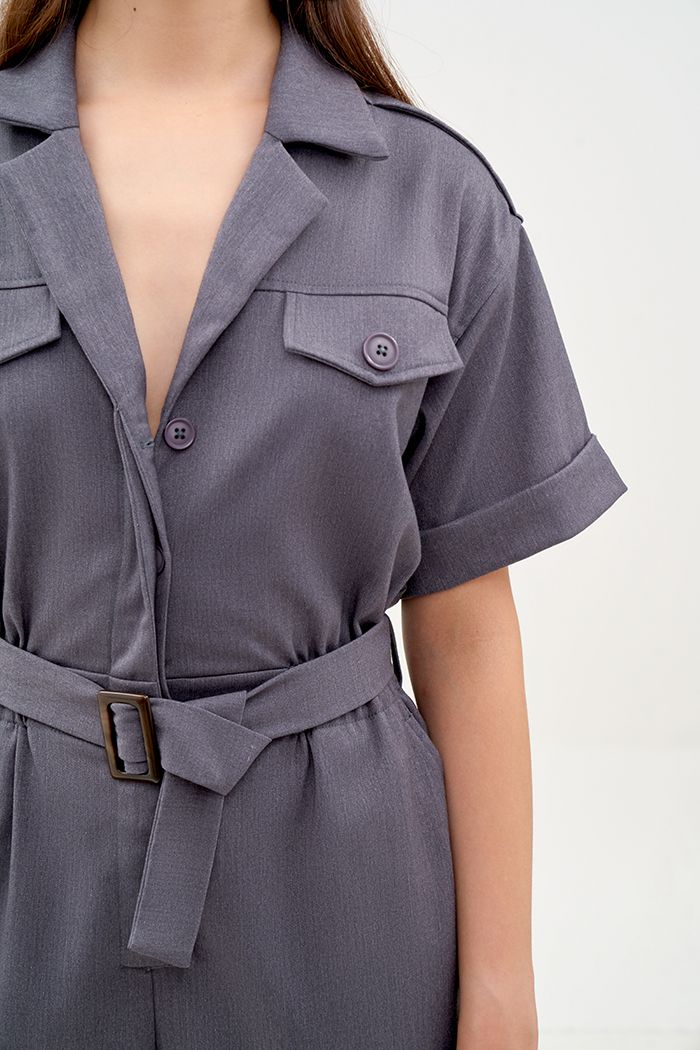  Jumpsuit utility dài lai lật nẹp nút 