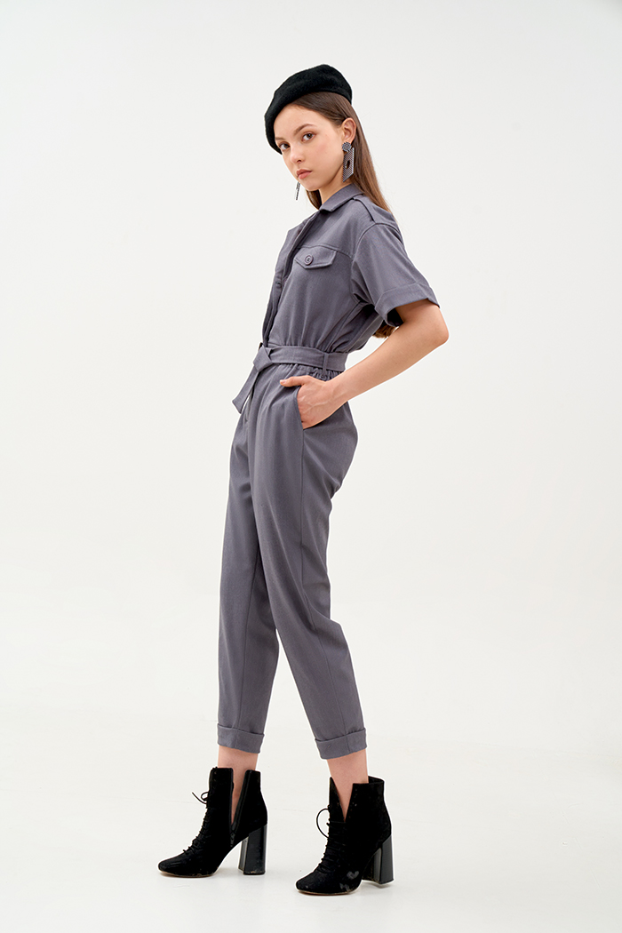 Jumpsuit utility dài lai lật nẹp nút