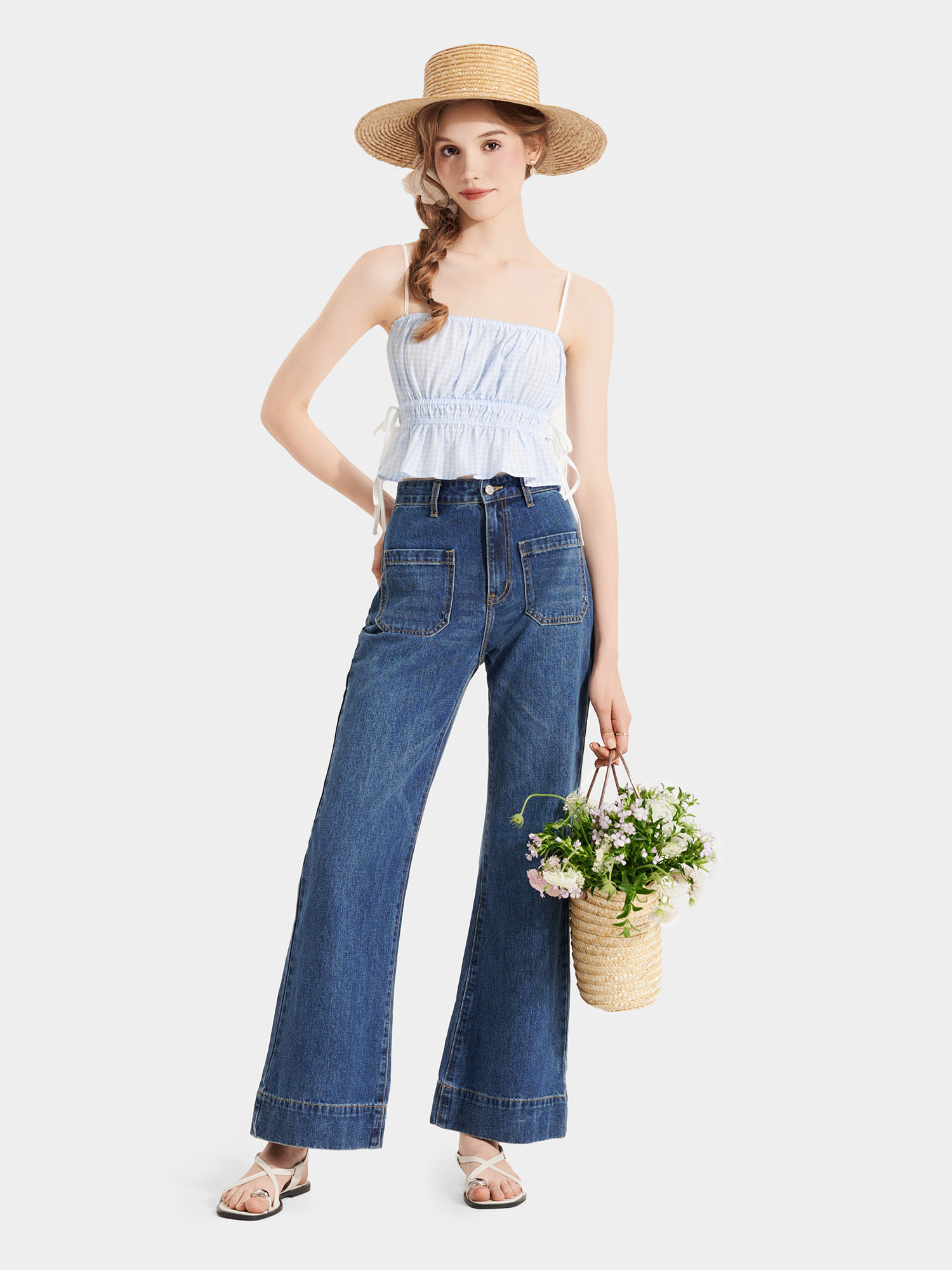 Áo 2 dây caro nhún thun thắt nơ hông