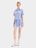 Váy mini sọc xếp li phối ren 