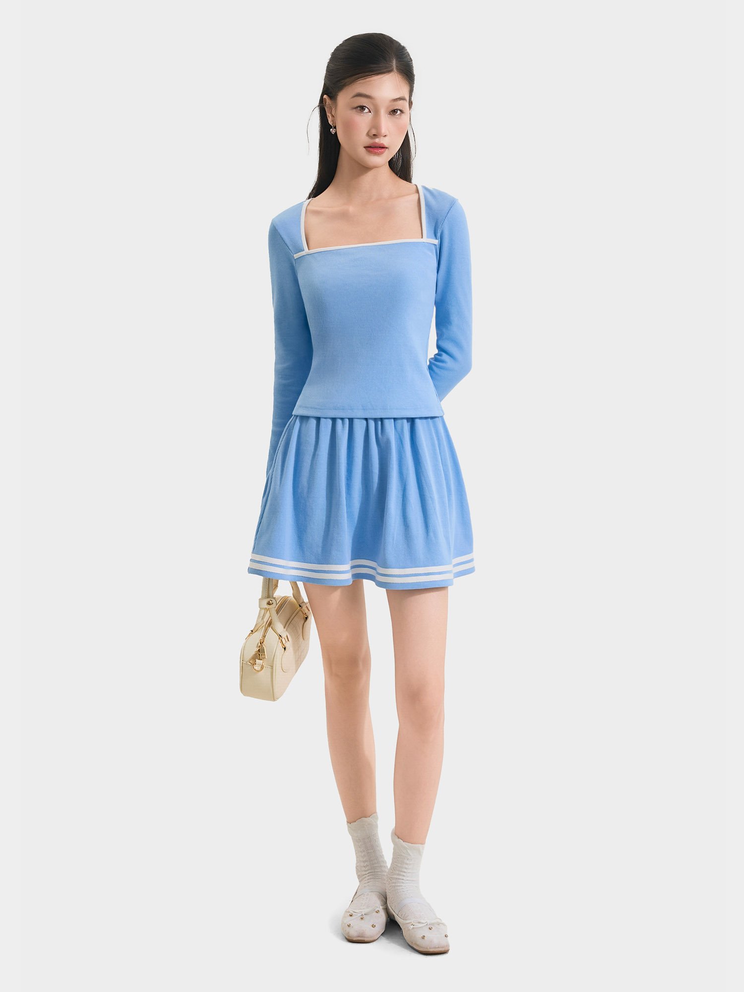 Váy thun mini form A phối viền