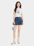  Váy jean mini xếp li diễu chỉ nổi 