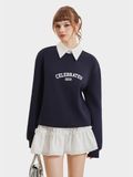  Áo sweater phối cổ sơ mi in chữ 