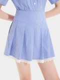  Váy mini sọc xếp li phối ren 