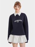  Áo sweater phối cổ sơ mi in chữ 