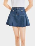  Váy jean mini xếp li diễu chỉ nổi 