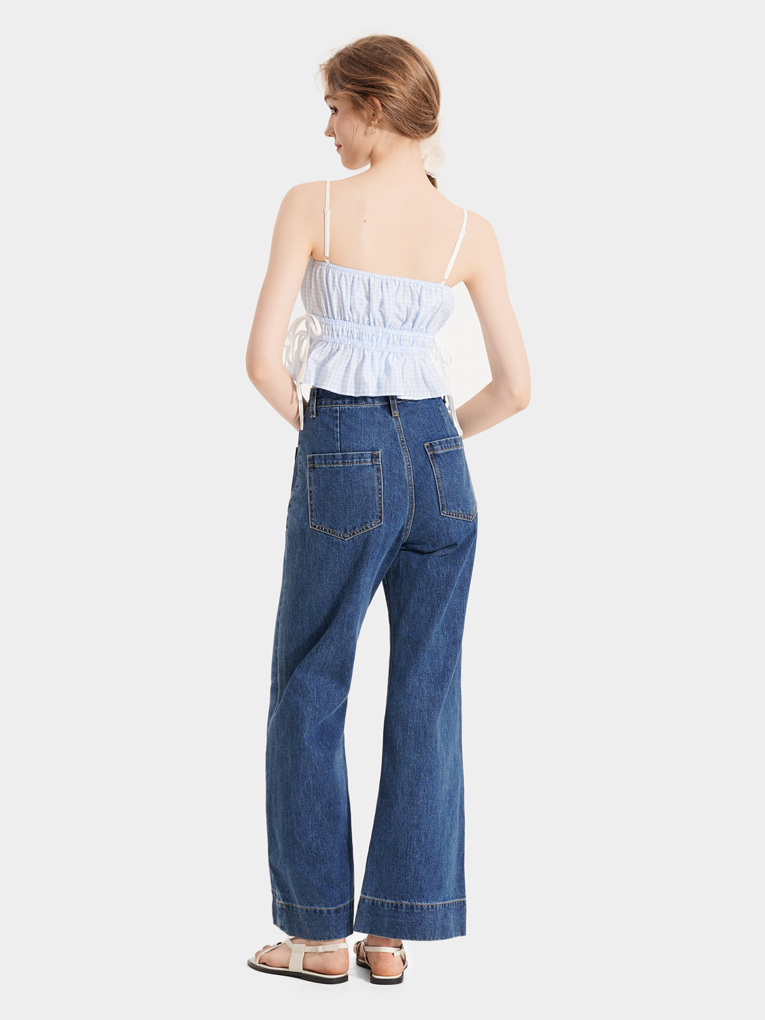 Áo 2 dây caro nhún thun thắt nơ hông